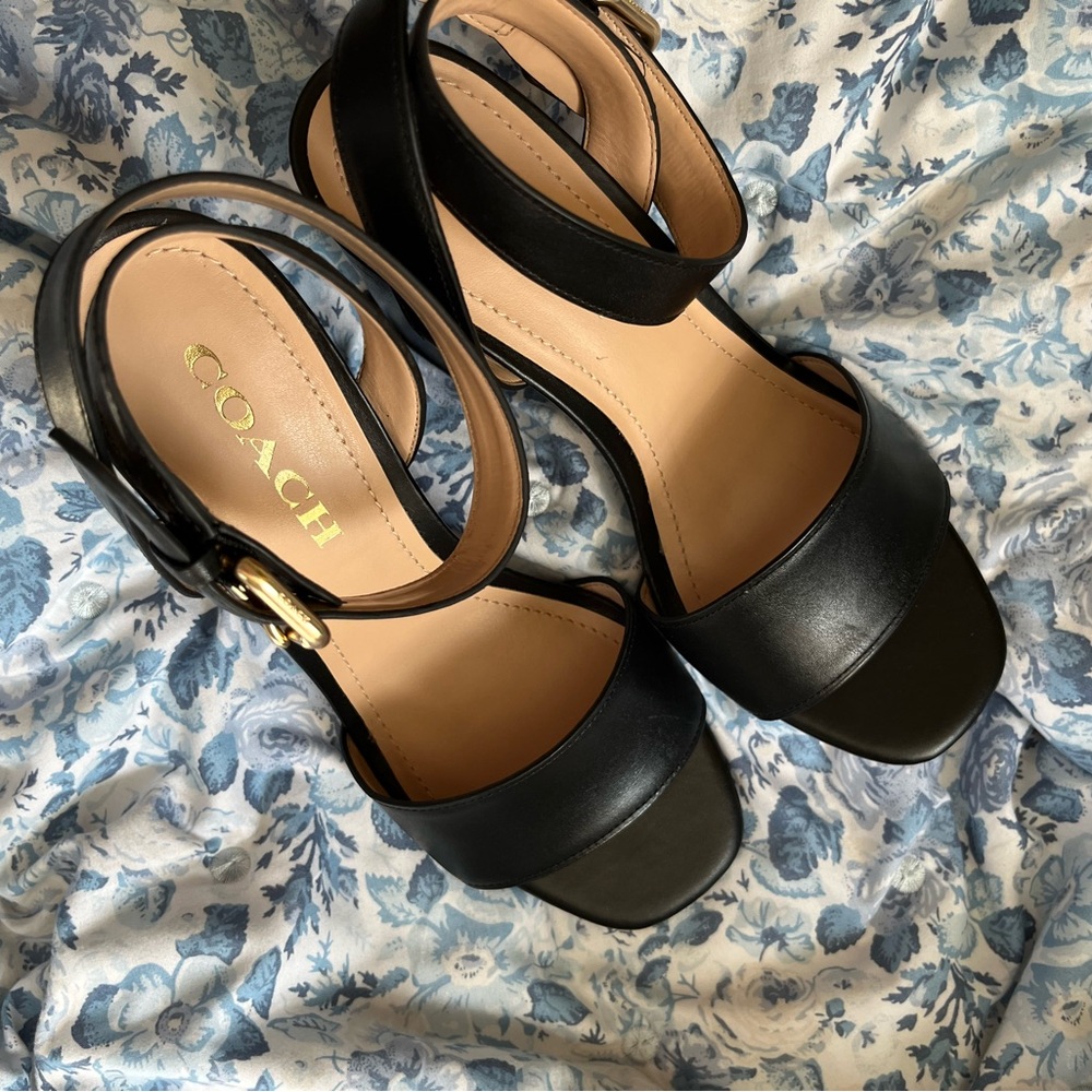 Coach Black Leather Shelby Sandal Heel - Picture 2 of 11
